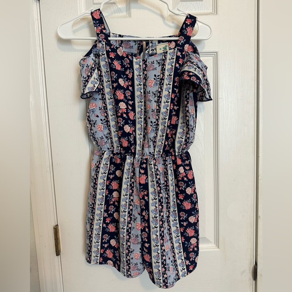Girls L Navy Floral Romper